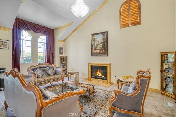 Chandelier, Fireplace, Interior, Living room