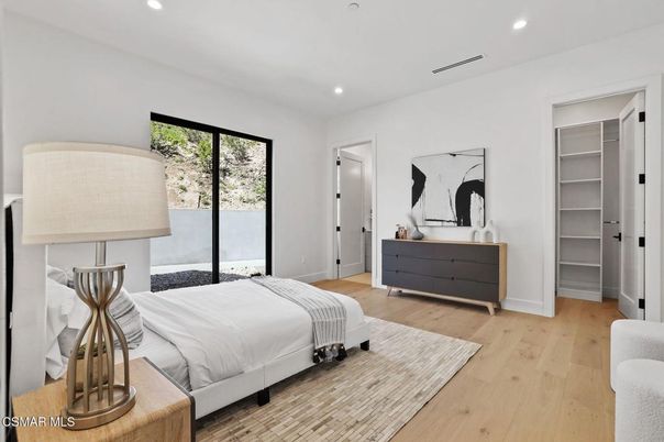 Bedroom, Interior, Recessed Lighting, Wood Texture Flooring