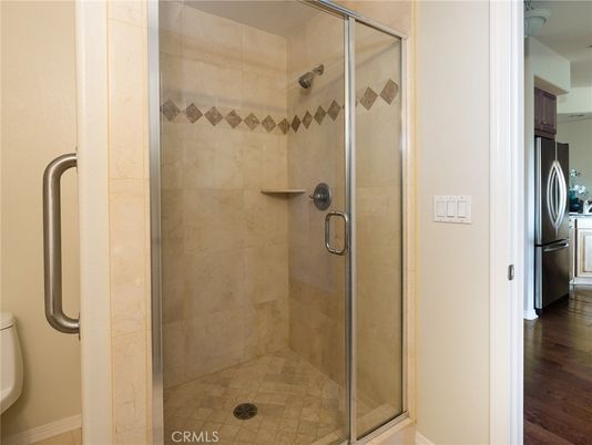 Bathroom, Glass Shower, Interior, Wood Texture Flooring