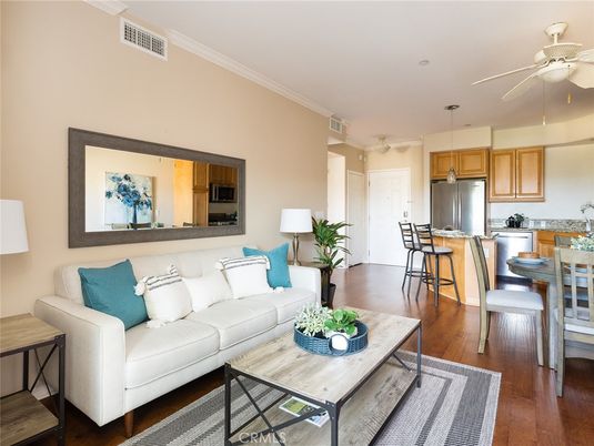 Dining room, Interior, Kitchen, Living room, Pendant Lights, Stainless Steel Appliances, Wood Texture Flooring