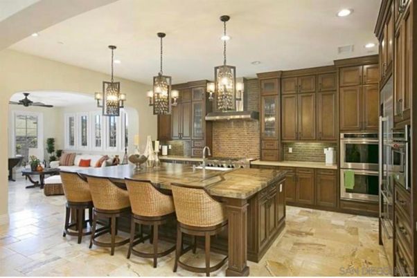 Chandelier, Dining room, Interior, Kitchen, Living room, Pendant Lights, Recessed Lighting, Stainless Steel Appliances