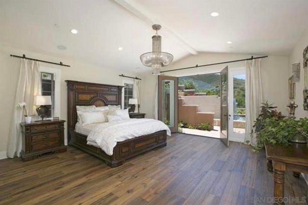 Bedroom, Interior, Pendant Lights, Recessed Lighting, Wood Texture Flooring