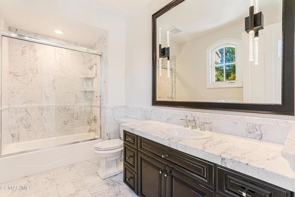 Bathroom, Glass Shower, Interior, Marble, Marble Walls, Recessed Lighting