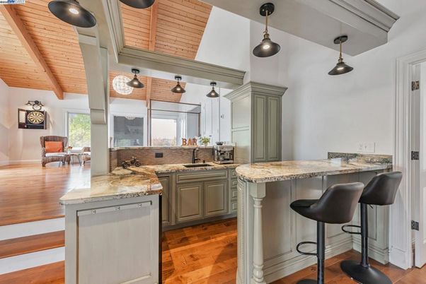 Interior, Kitchen, Pendant Lights, Wooden Ceilings, Wood Texture Flooring