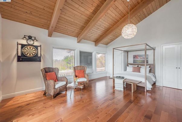 Bedroom, Interior, Pendant Lights, Wooden Beams, Wooden Ceilings, Wood Texture Flooring