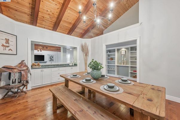 Dining room, Interior, Wooden Beams, Wooden Ceilings, Wood Texture Flooring