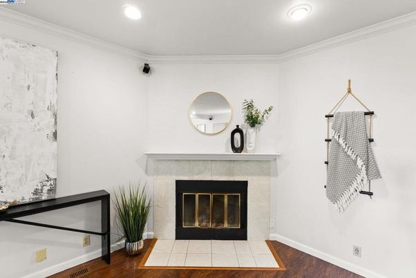 Fireplace, Interior, Recessed Lighting, Wood Texture Flooring