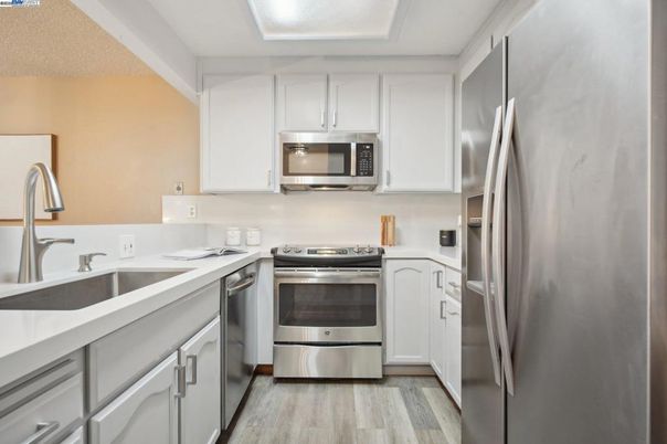 Interior, Kitchen, Stainless Steel Appliances, Wood Texture Flooring