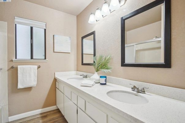 Bathroom, Dual Sink Vanities, Interior, Wood Texture Flooring