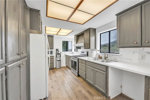 Interior, Kitchen, Marble Walls, Wood Texture Flooring