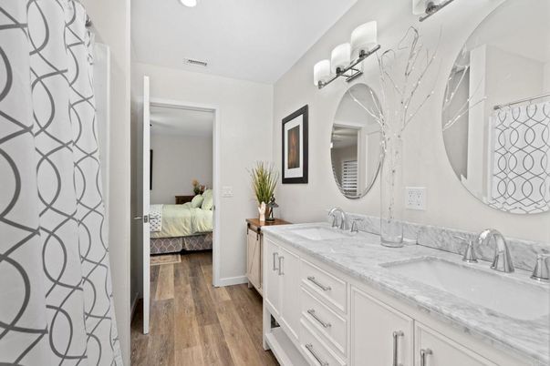Bathroom, Bedroom, Dual Sink Vanities, Interior, Wood Texture Flooring