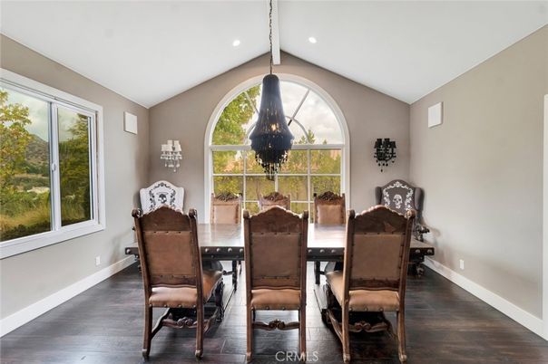 Dining room, Interior, Recessed Lighting, Wood Texture Flooring