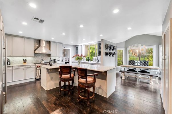 Dining room, Interior, Kitchen, Recessed Lighting, Stainless Steel Appliances, Wood Texture Flooring