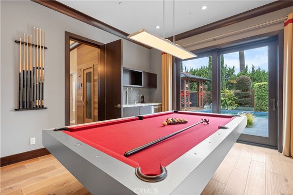 Billiard Table, Game Room, Interior, Recessed Lighting, Wood Texture Flooring