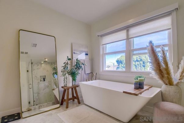 Bathroom, Free Standing Baths, Glass Shower, Interior, Marble, Marble Walls