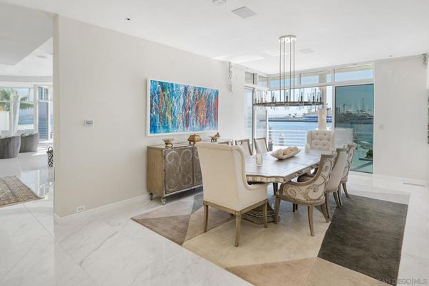 Dining room, Interior, Marble, Pendant Lights, Water