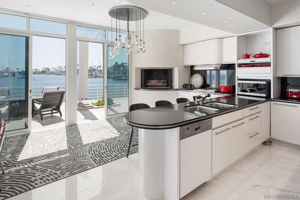 Interior, Kitchen, Marble, Pendant Lights, Recessed Lighting, Stainless Steel Appliances, Water