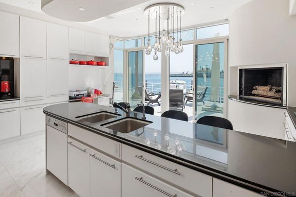 Interior, Kitchen, Marble, Pendant Lights, Recessed Lighting, Water
