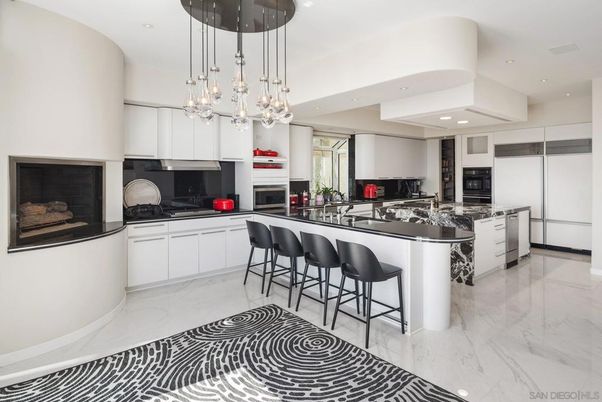 Interior, Kitchen, Marble, Pendant Lights, Recessed Lighting, Stainless Steel Appliances