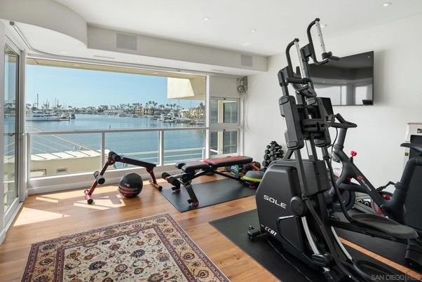 Fitness Equipment, Interior, Recessed Lighting, Water, Wood Texture Flooring