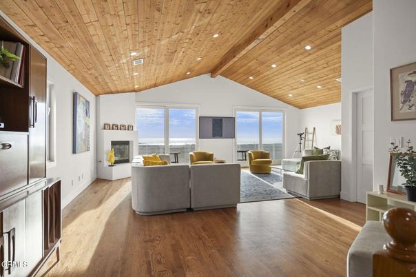 Fireplace, Interior, Living room, Recessed Lighting, Wooden Beams, Wooden Ceilings, Wood Texture Flooring