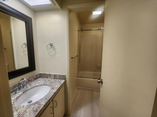Bathroom, Glass Shower, Interior, Wood Texture Flooring