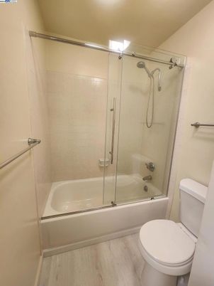 Bathroom, Glass Shower, Interior, Wood Texture Flooring