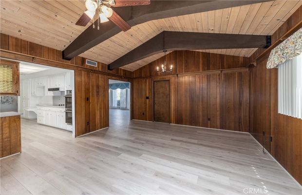 Chandelier, Empty room, Interior, Kitchen, Wooden Beams, Wooden Ceilings, Wood Texture Flooring, Wooden Walls