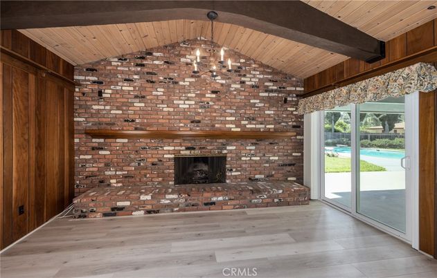 Empty room, Fireplace, Interior, Stone Walls, Wooden Beams, Wooden Ceilings, Wood Texture Flooring, Wooden Walls