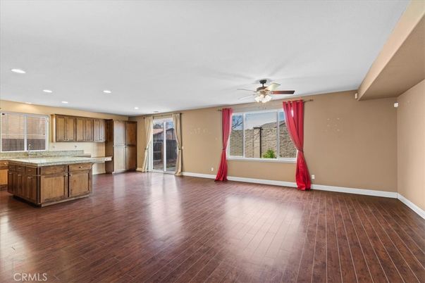 Empty room, Interior, Kitchen, Recessed Lighting, Wood Texture Flooring