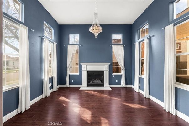 Chandelier, Empty room, Fireplace, Interior, Wood Texture Flooring