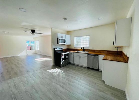 Interior, Kitchen, Recessed Lighting, Wood Texture Flooring