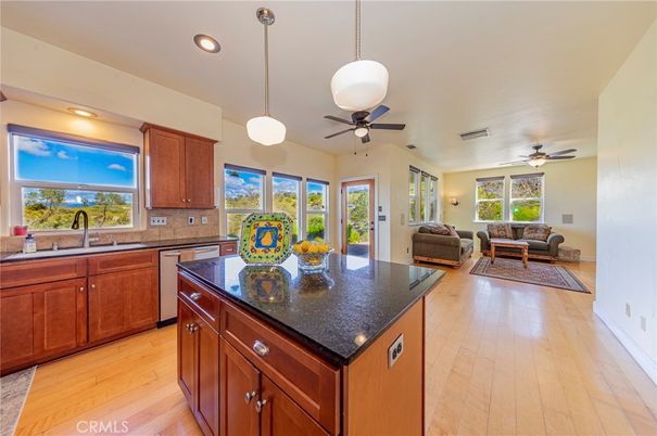 Interior, Kitchen, Living room, Pendant Lights, Recessed Lighting, Wood Texture Flooring