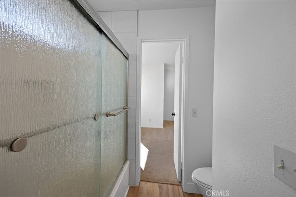 Bathroom, Glass Shower, Interior, Wood Texture Flooring