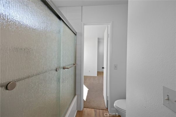 Bathroom, Glass Shower, Interior, Wood Texture Flooring