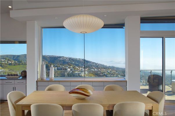 Dining room, Interior, Pendant Lights, Recessed Lighting, Wood Texture Flooring
