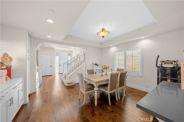 Dining room, Fitness Equipment, Interior, Recessed Lighting, Wood Texture Flooring