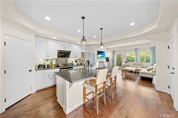 Interior, Kitchen, Living room, Pendant Lights, Recessed Lighting, Stainless Steel Appliances, Wood Texture Flooring