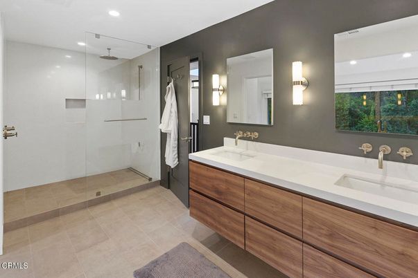 Bathroom, Dual Sink Vanities, Glass Shower, Interior, Recessed Lighting