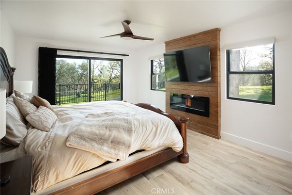 Bedroom, Fireplace, Interior, Wood Texture Flooring