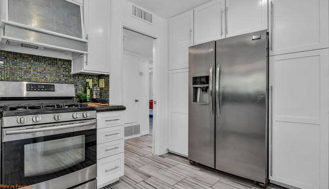 Interior, Kitchen, Stainless Steel Appliances, Wood Texture Flooring