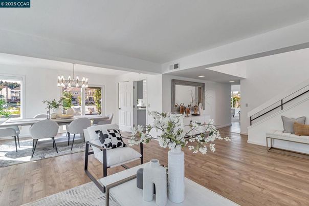 Dining room, Interior, Pendant Lights, Recessed Lighting, Wood Texture Flooring
