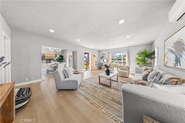 Dining room, Interior, Living room, Recessed Lighting, Wood Texture Flooring