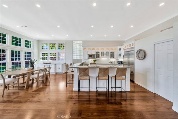 Dining room, Interior, Kitchen, Recessed Lighting, Stainless Steel Appliances, Wood Texture Flooring