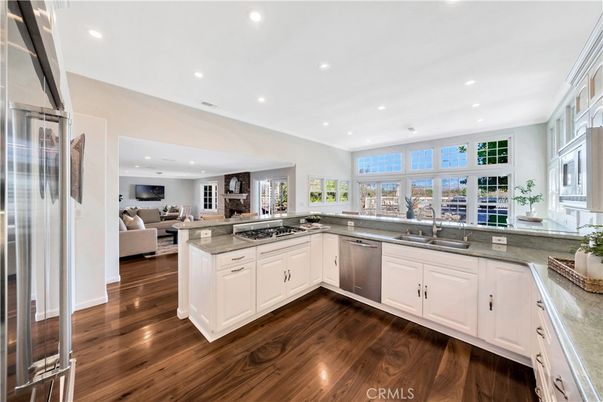 Interior, Kitchen, Living room, Recessed Lighting, Stainless Steel Appliances, Wood Texture Flooring
