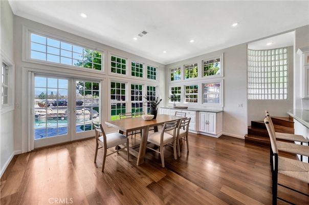 Dining room, Interior, Recessed Lighting, Wood Texture Flooring