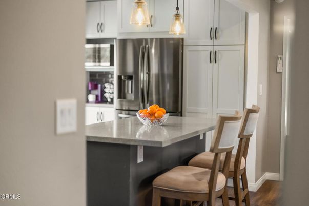 Interior, Kitchen, Pendant Lights, Stainless Steel Appliances, Wood Texture Flooring