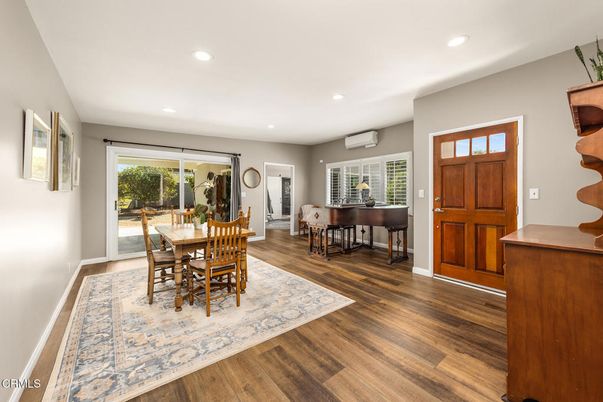 Dining room, Interior, Piano, Recessed Lighting, Wood Texture Flooring