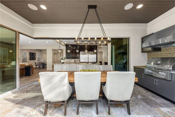 Dining room, Interior, Kitchen, Pendant Lights, Recessed Lighting, Stainless Steel Appliances, Wooden Ceilings