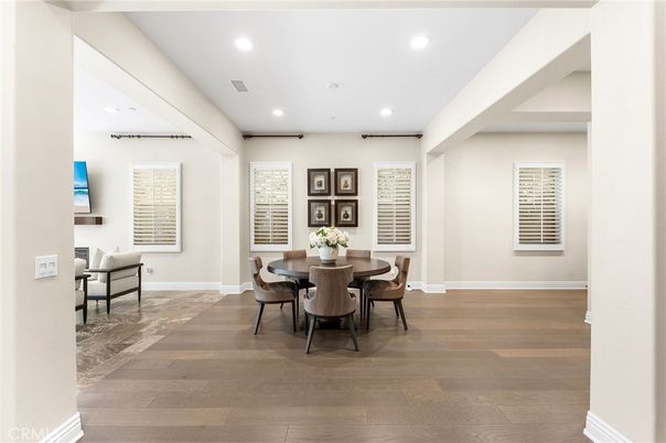 Dining room, Interior, Recessed Lighting, Wood Texture Flooring